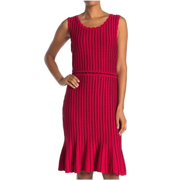Nina Leonard Dresses & Skirts - Nina Leonard Striped Sleeveless Sweater Dress Tulip Hem Lightweight Red Black S